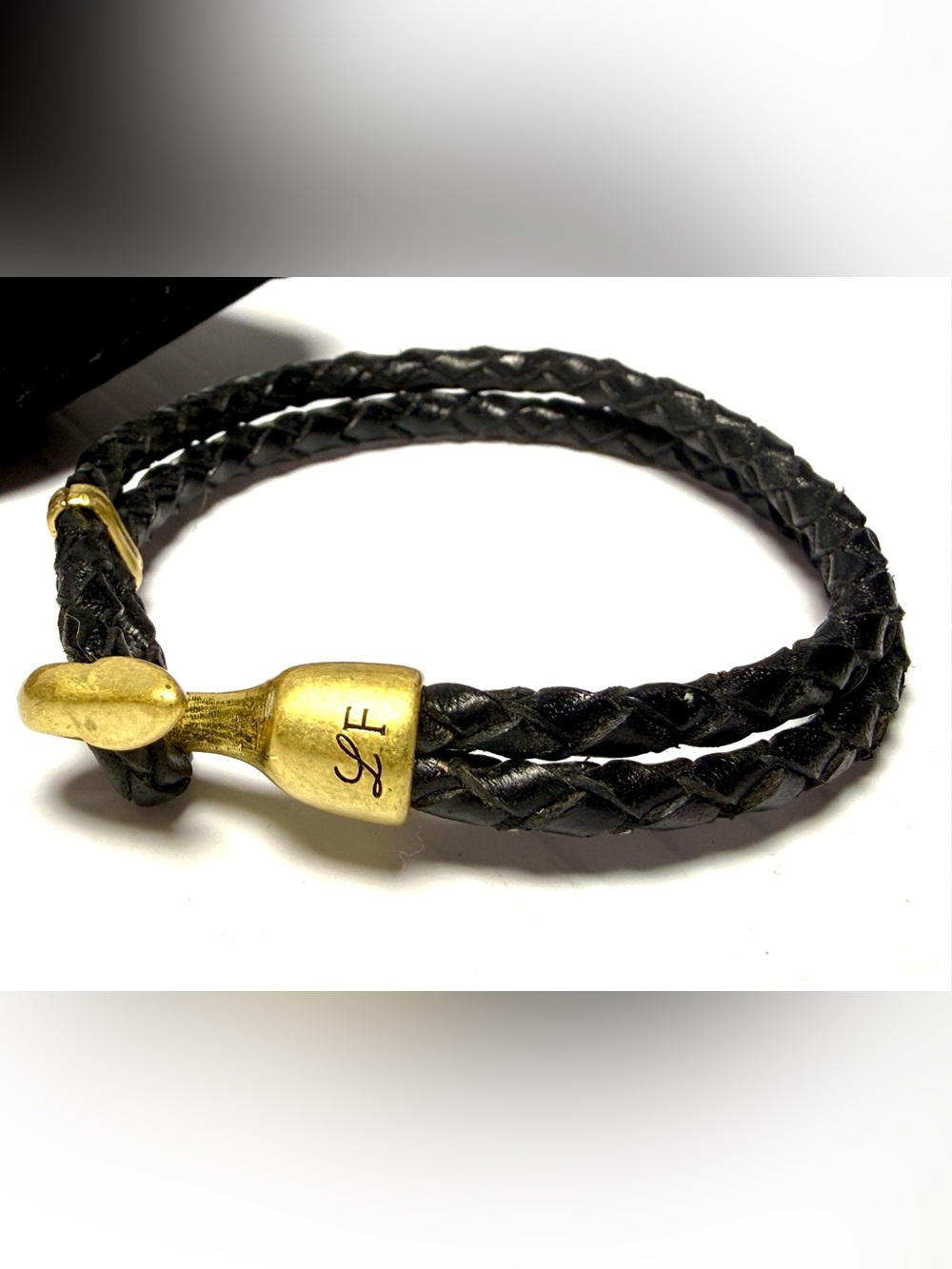 Lulu Frost Black Braided Leather Bracelet with Gold Clasp